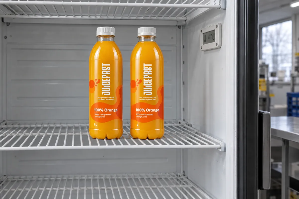 Litrene boce Orange uz termometar u hladnjaku