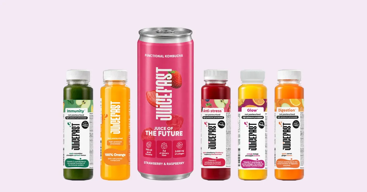 Sokovi za trgovine, Juicefast sokovi od 250 ml Immunity, Orange, Anti-Stress, Glow, Digestion i kombucha za policu