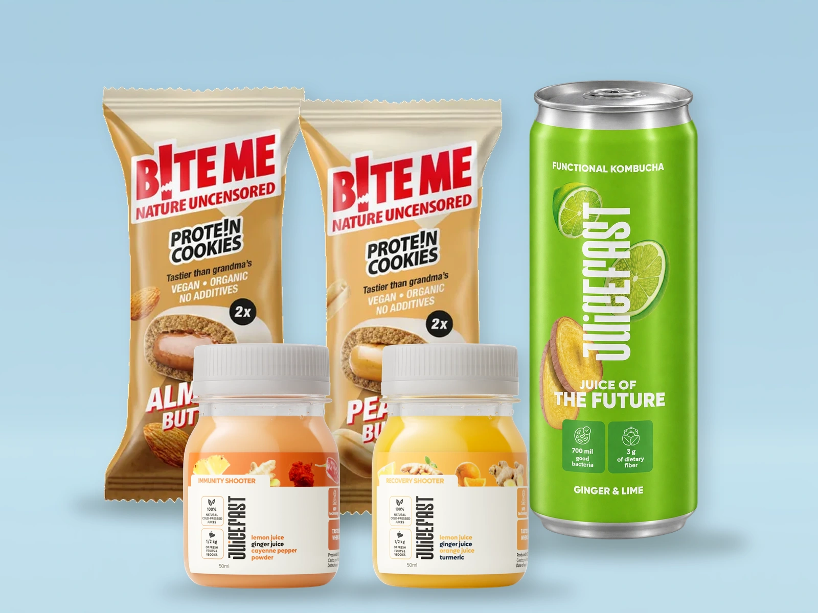 Gym & Wellness: Immunity Shooter, Recovery Shooter, Almond Butter, Peanut Butter, Đumbir & limeta